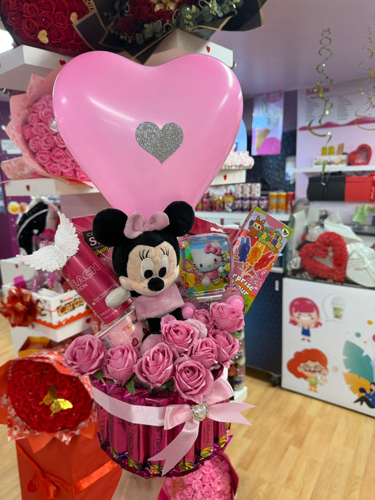 Valentines Gavekurv med Minnie Mouse og Slik